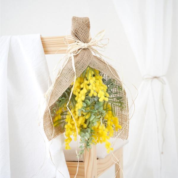 結婚祝い プレゼント 花 ミモザ アート スワッグ 造花 花束 ギフト
