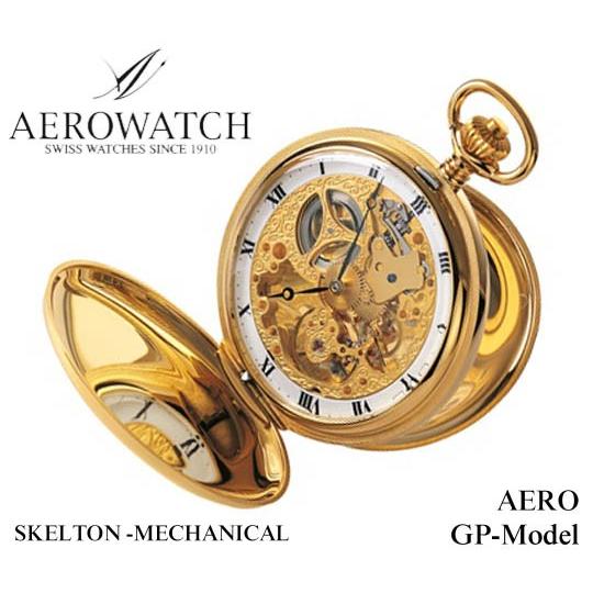AERO/エアロ袂時計 機械類式  ダブルハンタースケルトンいたし方 金メッキ手あい 商いもの電話番号：56819J501 ファッション-腕時計、アクセサリー