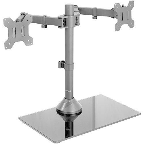 大特価放出 ブラック 自立式 Vivo デュアルモニタースタンド 27インチと22ポンドまでの2つのスクリーンをマウント 調節可能なアーム スマートガラスベース その他周辺機器 Www Oroagri Eu