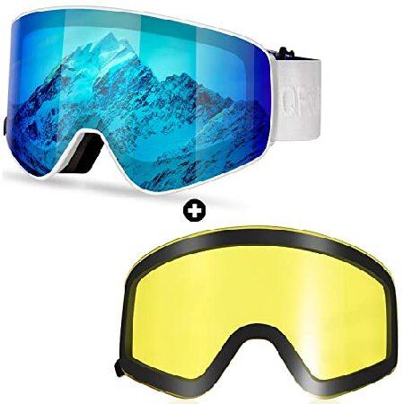 人気ブランド Ski Goggles, Anti Fog Snowboard Goggles with Interchangeable Night Lens, 40 ゴーグル、サングラス