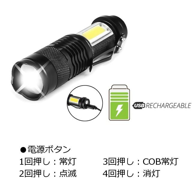 懐中電灯 LED 強力 超小型 高輝度 USB充電式 ハンディライト XPE+COB
