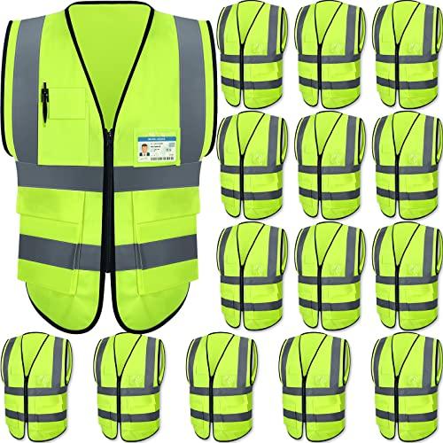 15　Pack　Reflective　and　with　Visibility　Vests　Pockets　Safety　High　Zipper,　Co