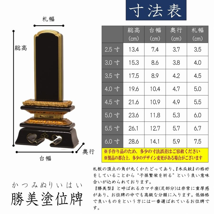 位牌 名入れ1名様無料 勝美 塗位牌 (2.5寸 3.0寸 3.5寸 4.0寸 4.5寸