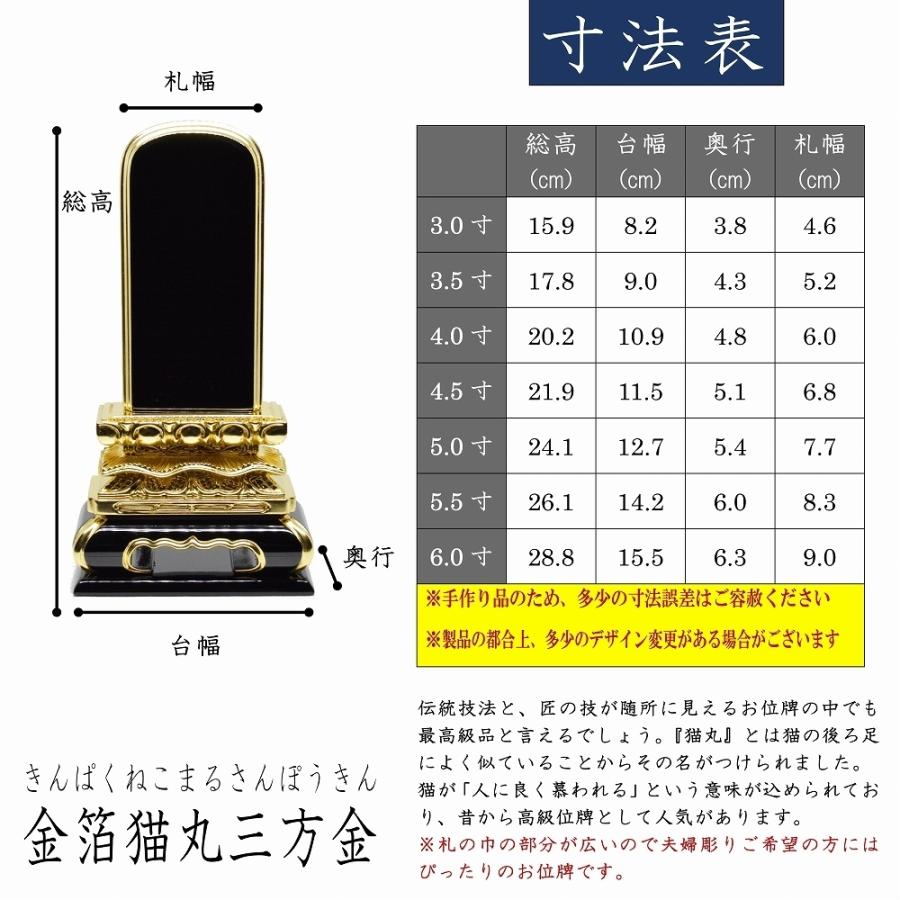 位牌 名入れ1名様無料 金箔猫丸三方金位牌 国産金箔仕上げ 塗 位牌 名入れ1名様無料 金箔猫丸三方金位牌 国産金箔仕上げ 塗