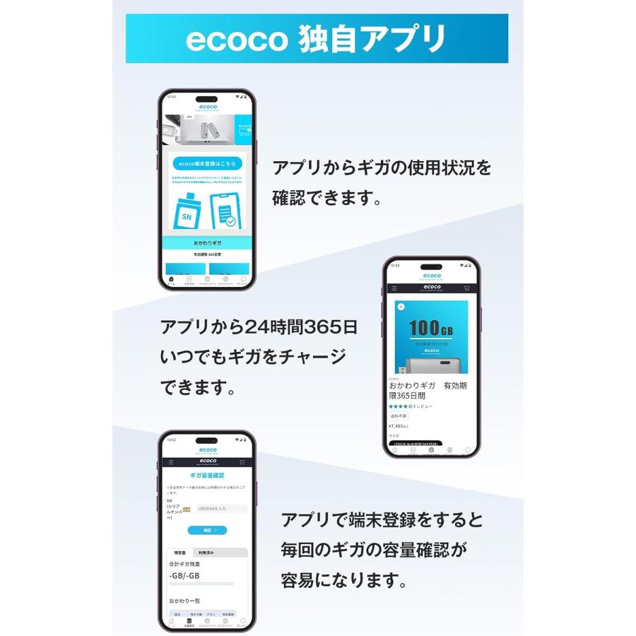 ecoco ポケットWi-Fi 新モデル 1年間 100GB データ付 契約不要 月額