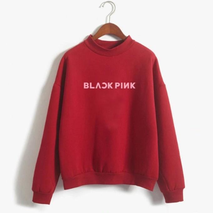 BLACK PINK 長袖 トレーナー オフネック 丸首 ドロップショルダー ロゴ プルオーバー トップス スウェット 韓国 アイドル < 送料無料 > 原宿ファッション｜kj-orosiya｜02