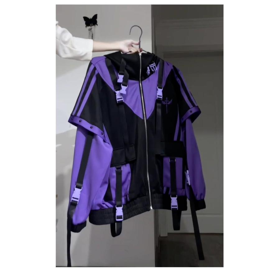 サブカル 地雷 アウター ブラック・パープル ジャージ 半袖 オーバーサイズ サブカル 地雷 アウター ブラック・パープル ジャージ 半袖 オーバー