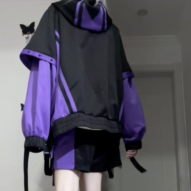 レディース 刺繍 ジャージ 地雷系 パープル 長袖 ジップアップ 機能服