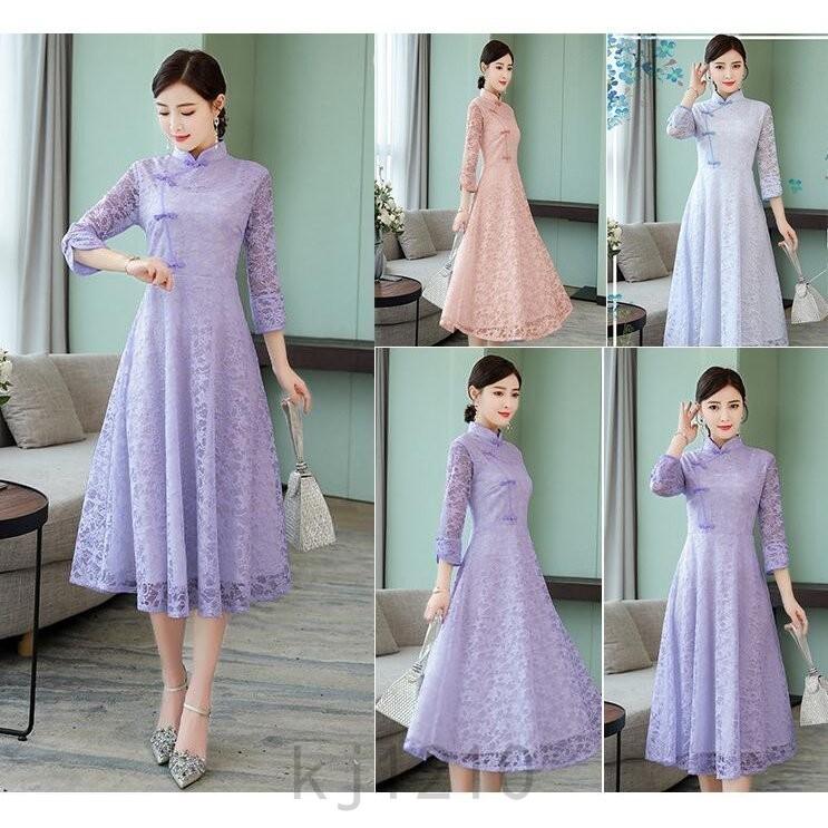 正規販売店 チャイナドレス ロング チャイナドレス風ワンピース アオザイ 5分袖 コスプレ 衣装 結婚式 ハロウィン ドレス パーティー お呼ばれ コスチューム