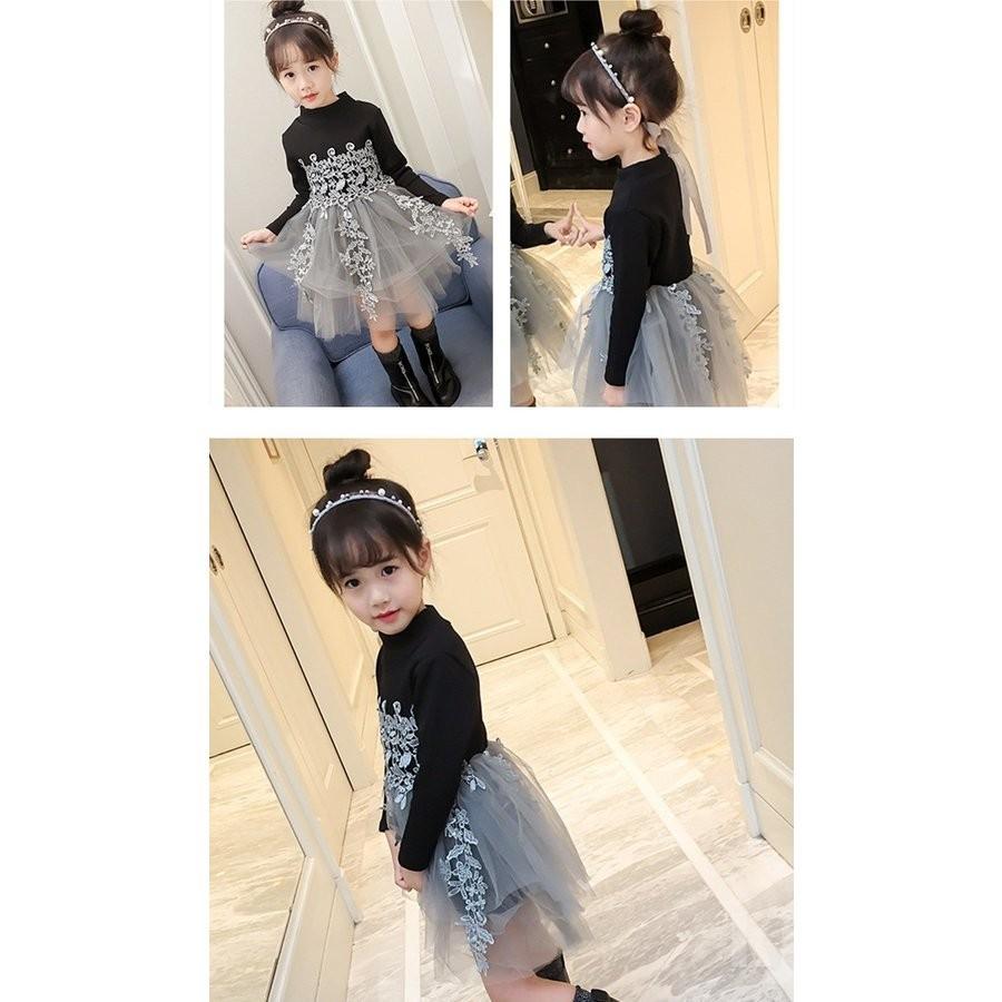 子供ワンピースキッズ長袖韓国子供服子どもドレス女の子ピアノ発表会合唱団七五三キッズワンピースベビードレス可愛い黒ワンピ90 140cm 人気が高い