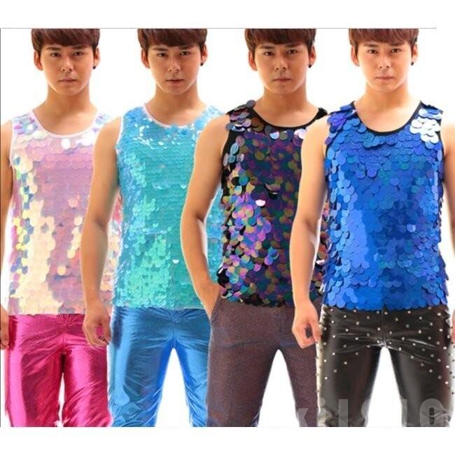 競売 スパンコールステージ衣装メンズタンクトップヒップホップ演出服ロック風tシャツダンスウェア個性トップスジャズダンス Materialworldblog Com