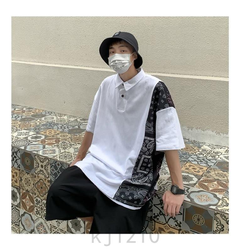 韓国ファッションメンズペイズリー柄切り替えポロシャツバンダナ柄ペーズリーポロプルオーバーカジュアルシャツビッグシルエットモード Kj723 Ar3uewuw Kjストア 通販 Yahoo ショッピング