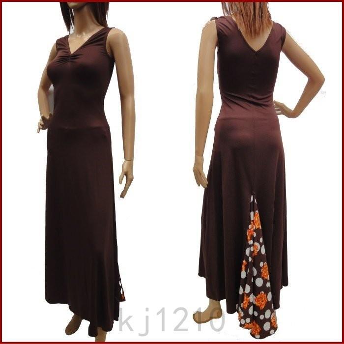 フラメンコ衣装ワンピース茶色 白水玉バラ柄 スペイン製 ダンス衣装社交コーラス薔薇ミカドレスspy2 No3