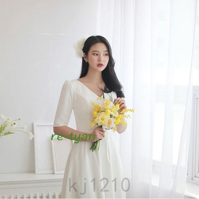 登場 ウエディングドレスロングドレスパーティードレス花嫁二次会白ワンピースエンパイア海外挙式カジュアルブライダル披露宴袖ありマキシワンピース前撮り Aライン カラー ホワイト Lifeinlacruz Com