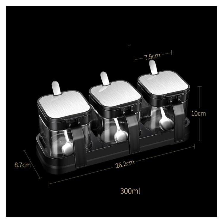 調味料ポット スプーン付き 湿気防止 調味料入れ 調味料ボトル 300ml 3個セット ステンレス ガラス スパイスボトル 高級感 おしゃれ 塩 砂糖｜kj1210｜17
