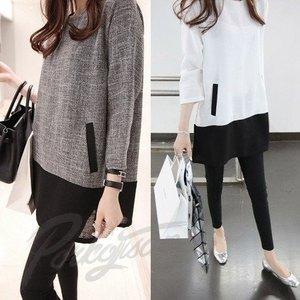 チュニックワンピースレディース春秋新作九分袖ブラウス切り替えチュニックブラウスロングトップスインナーおしゃれ