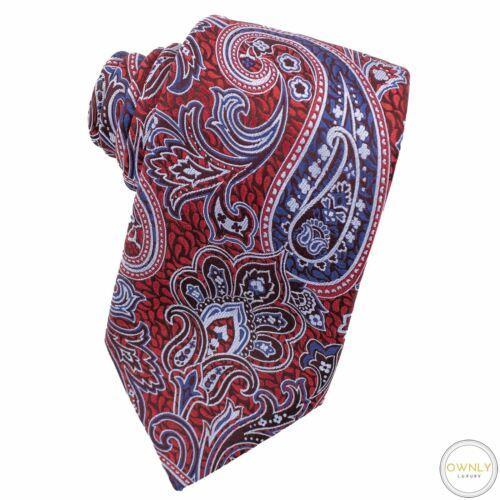 エルメネジルド・ゼニア ネクタイ NWT CURRENT Zegna Red Blue 100% Silk Jacquard Paisley Glossy Tipped Tie