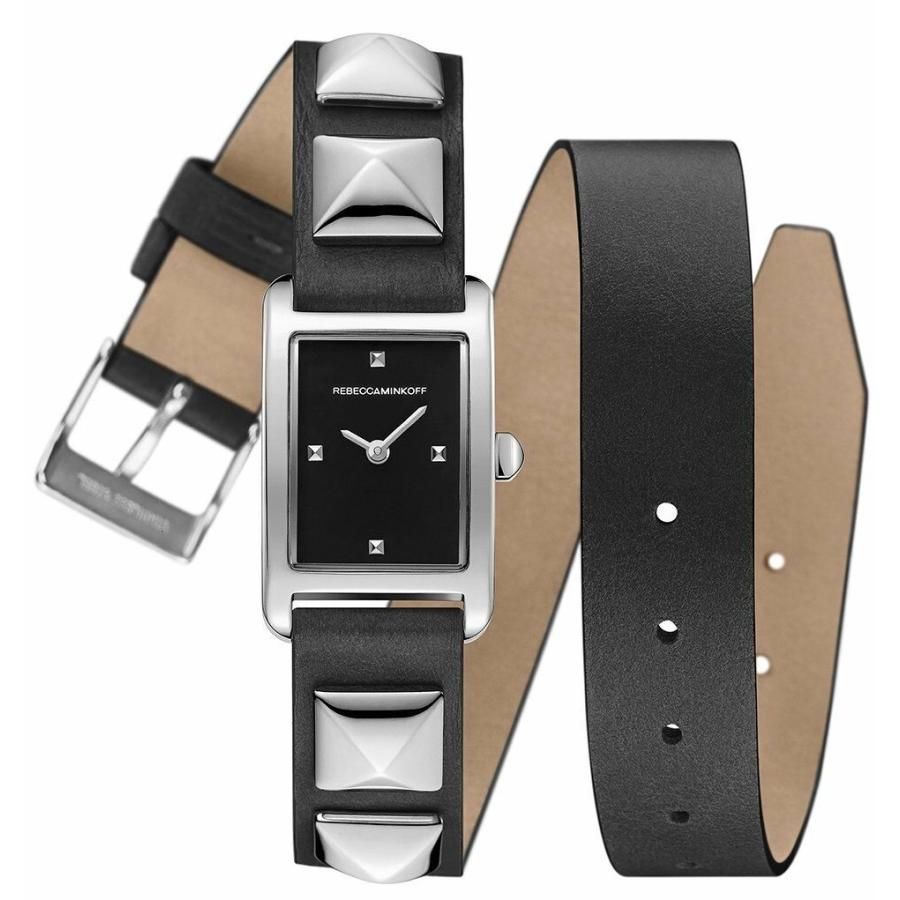 レベッカミンコフ レディース用腕時計 REBECCA MINKOFF SILVER TONE,STUDDED WRAP AROUND BLACK LEATHER BAND WATCH 2200075