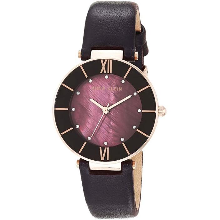 アンクライン レディース用腕時計 スワロフスキークリスタル付き Anne Klein Women's AK/3272RGPL Swarovski Crystal Accented Leather Strap Watch