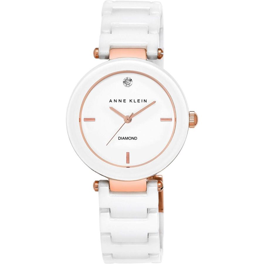 アンクライン レディース用腕時計 Anne Klein Women's AK/1018RGWT Diamond-Accented White Ceramic Bracelet Watch