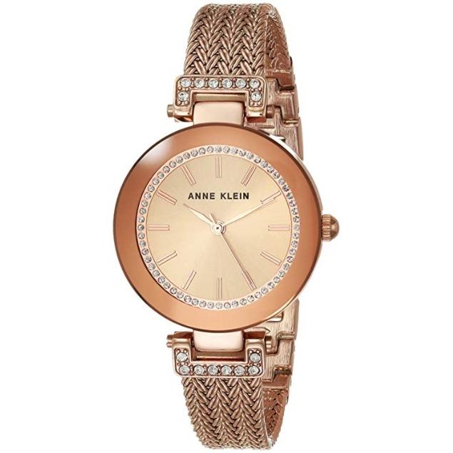 アンクライン レディース用腕時計 スワロフスキークリスタル付き Anne Klein Women's AK/1906RGRG Swarovski Crystal Accented Mesh Bracelet Watch
