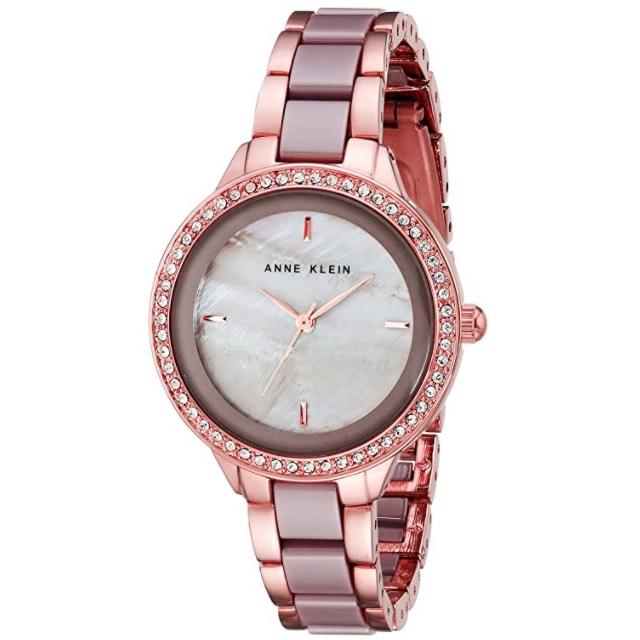 アンクライン レディース用腕時計 スワロフスキークリスタル付 Anne Klein AK/1418RGTP Swarovski Crystal Accented Rose Gold-Tone & Ceramic Bracelet