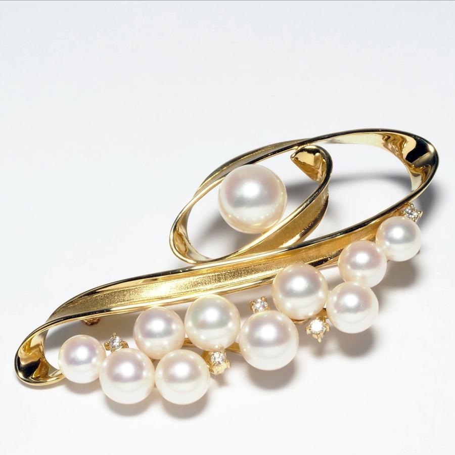 K18 アコヤ本真珠 天然ダイヤ付き ブローチ 18金 ゴールド アンティーク調 個性的 フォーマル ギフト プレゼント ジュエリーアクセサリー レディース 日本製