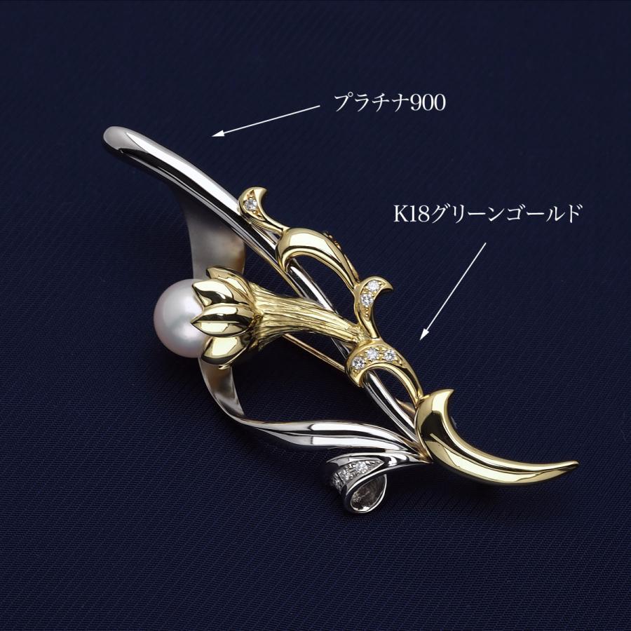 プラチナ900 & K18青金 アコヤ本真珠 ブローチ あこやパール 18金