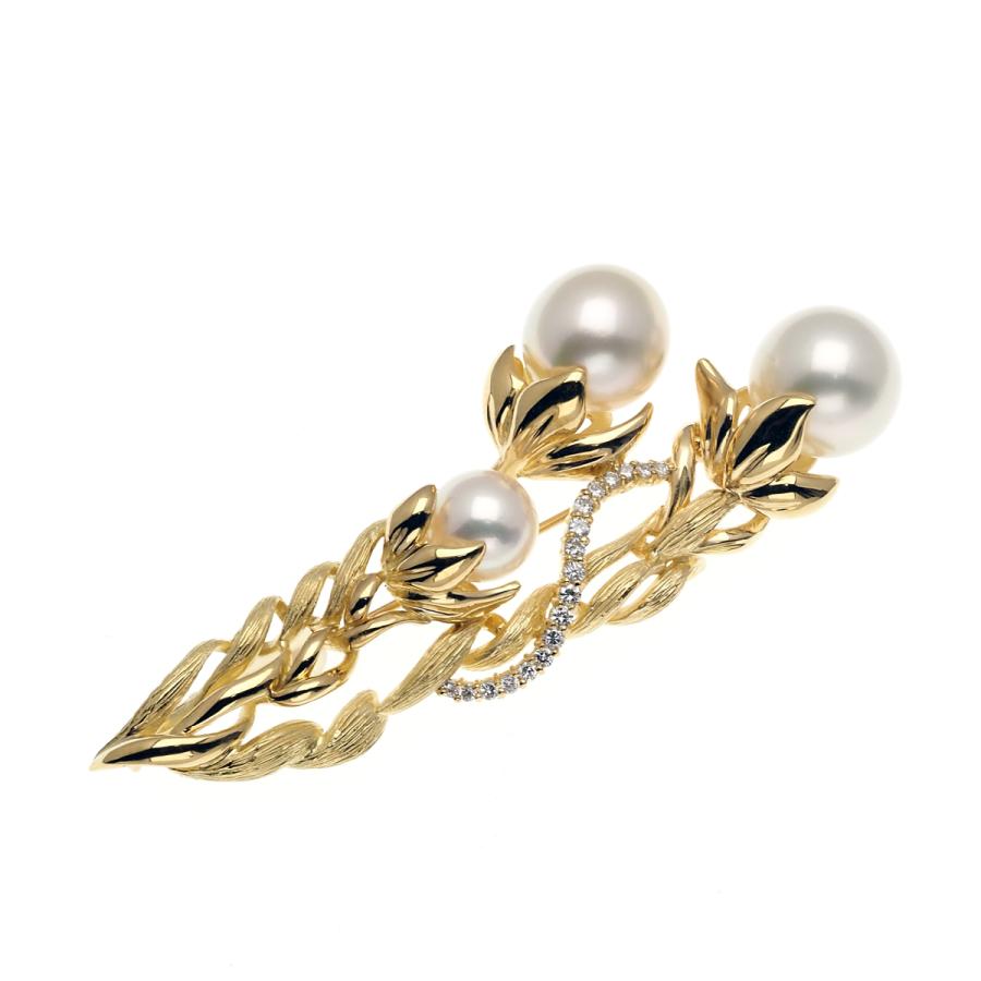 K18 南洋真珠 & アコヤ本真珠 ブローチ あこやパール 白蝶 18金
