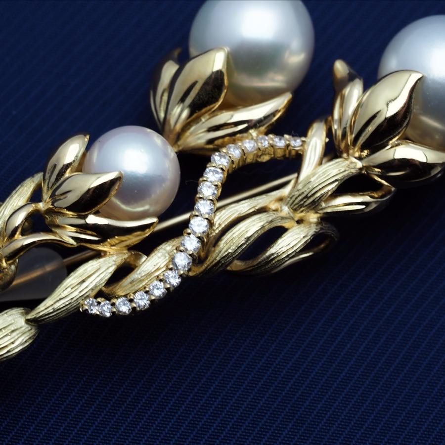 K18 南洋真珠 & アコヤ本真珠 ブローチ あこやパール 白蝶 18金