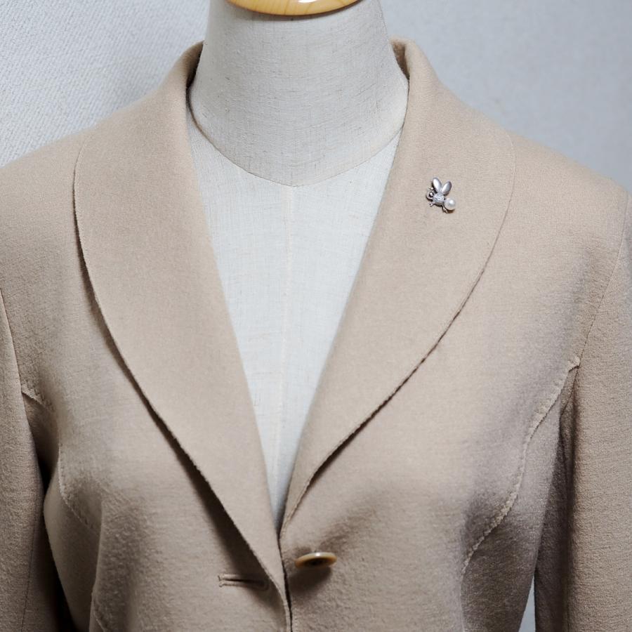 K14WG アコヤ本真珠 ミツバチ ピンブローチ タイタック タイピン 14金