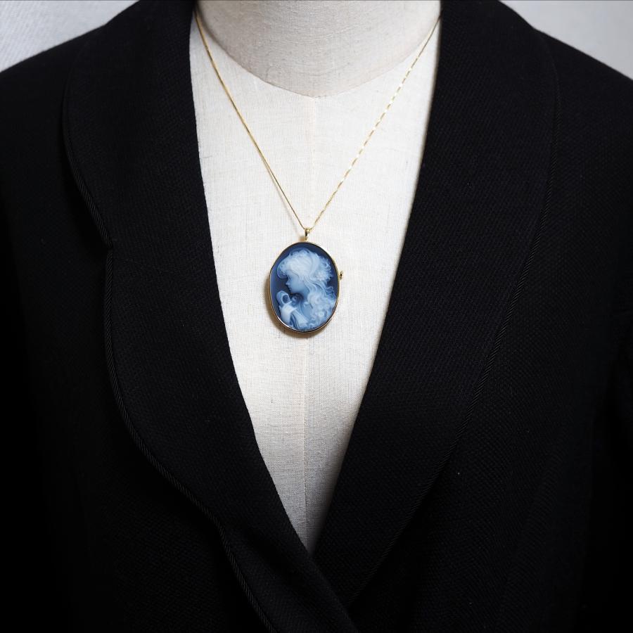 K18 メノウカメオ ペンダント ブローチ 35×45mm 18金イエローゴールド