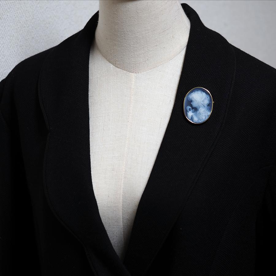 K18 メノウカメオ ペンダント ブローチ 35×45mm 18金イエローゴールド