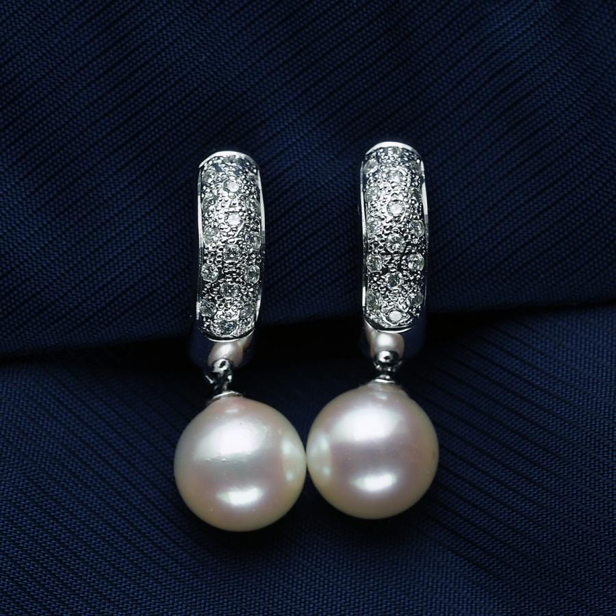 K14WG アコヤ本真珠 ハーフフープ イヤリング ネジバネ式 ダイヤモンド