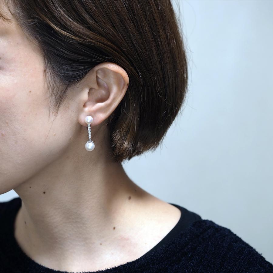 プラチナ900/K14WG アコヤ本真珠 マルチパール イヤリング ネジバネ式 あこや 揺れる ぶら下がり 大きめ 大ぶり ギフト プレゼント 日本製の画像