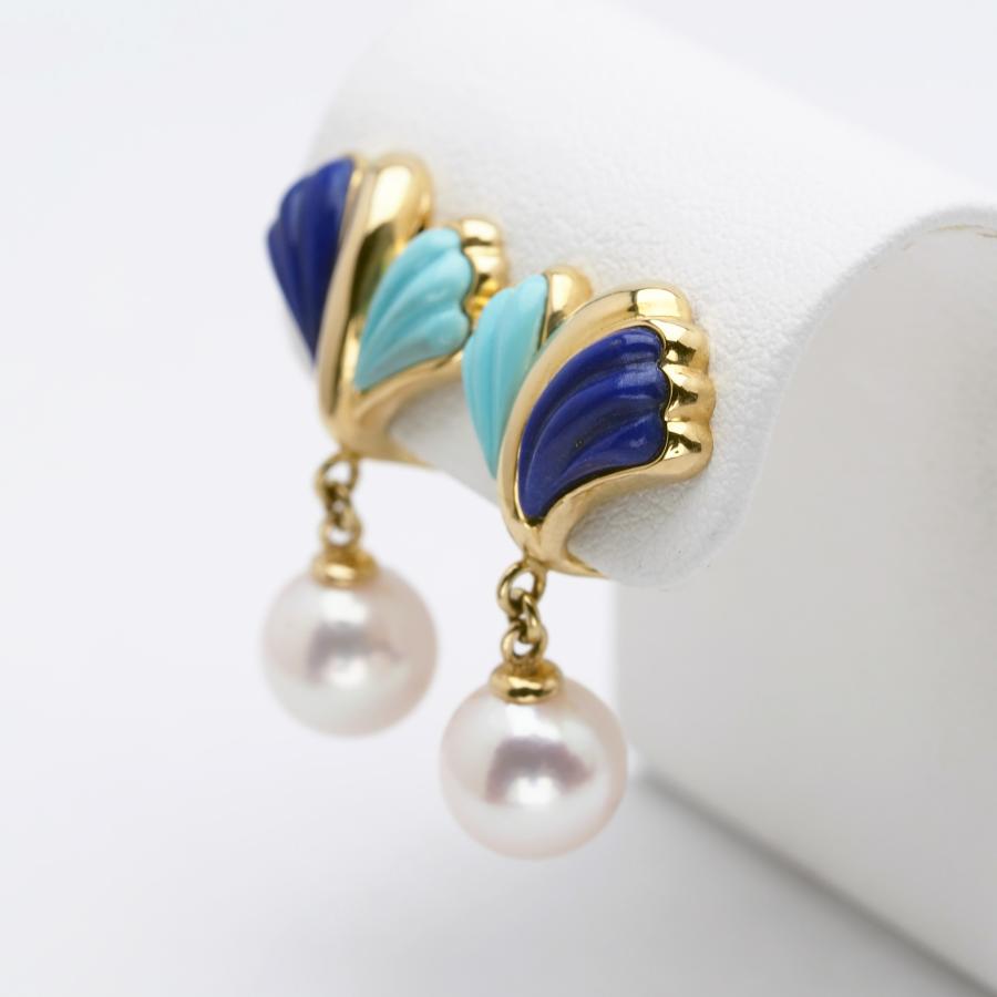 アコヤ真珠とラピスラズリとダイヤモンドの18金ピアス