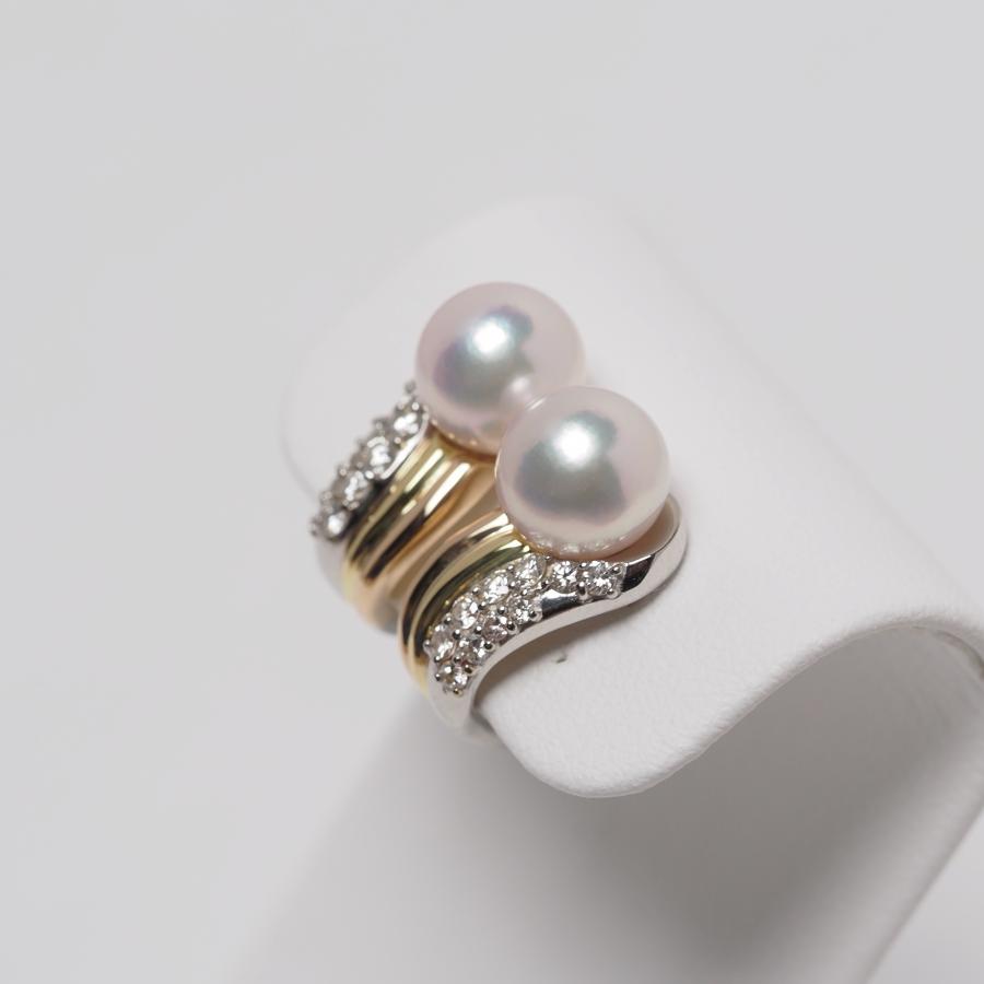 プラチナ900/K18コンビ アコヤ本真珠 イヤリング ネジバネ式 あこやパール 18金イエローゴールド pt900 大ぶり 大人可愛い ギフト フォーマル 普段使い 日本製の画像