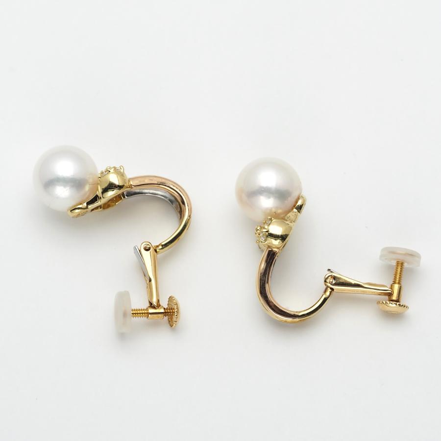 K18/プラチナ900 トリカラー アコヤ本真珠 イヤリング ネジバネ式