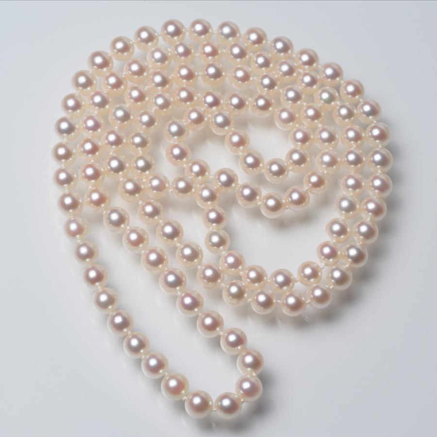 6.5-7mm 特撰 アコヤ本真珠 エンドレス ロング ネックレス 88cm ピンクカラー あこやパール 長め ギフト 冠婚葬祭 フォーマル 普段使い カジュアル 日本製の画像