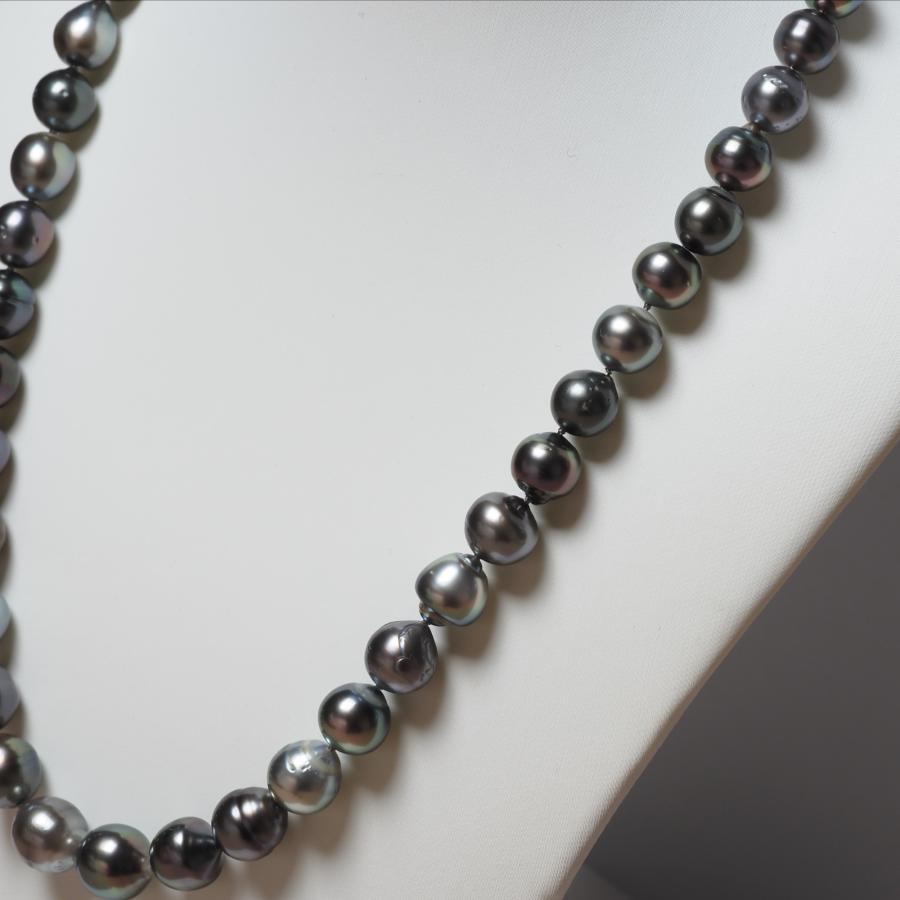 テリVERY GOOD タヒチ真珠 パール ネックレス 48cm/8-10.7mm up セミバロック 鑑別カード付き マルチカラー 黒蝶 ギフト 普段使い ユニセックス 日本製の画像