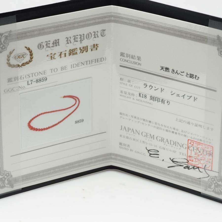 珊瑚ネックレス　鑑別書付き 胡渡珊瑚 サイズグラデーション ネックレス 50cm 鑑別書付き ラウンド