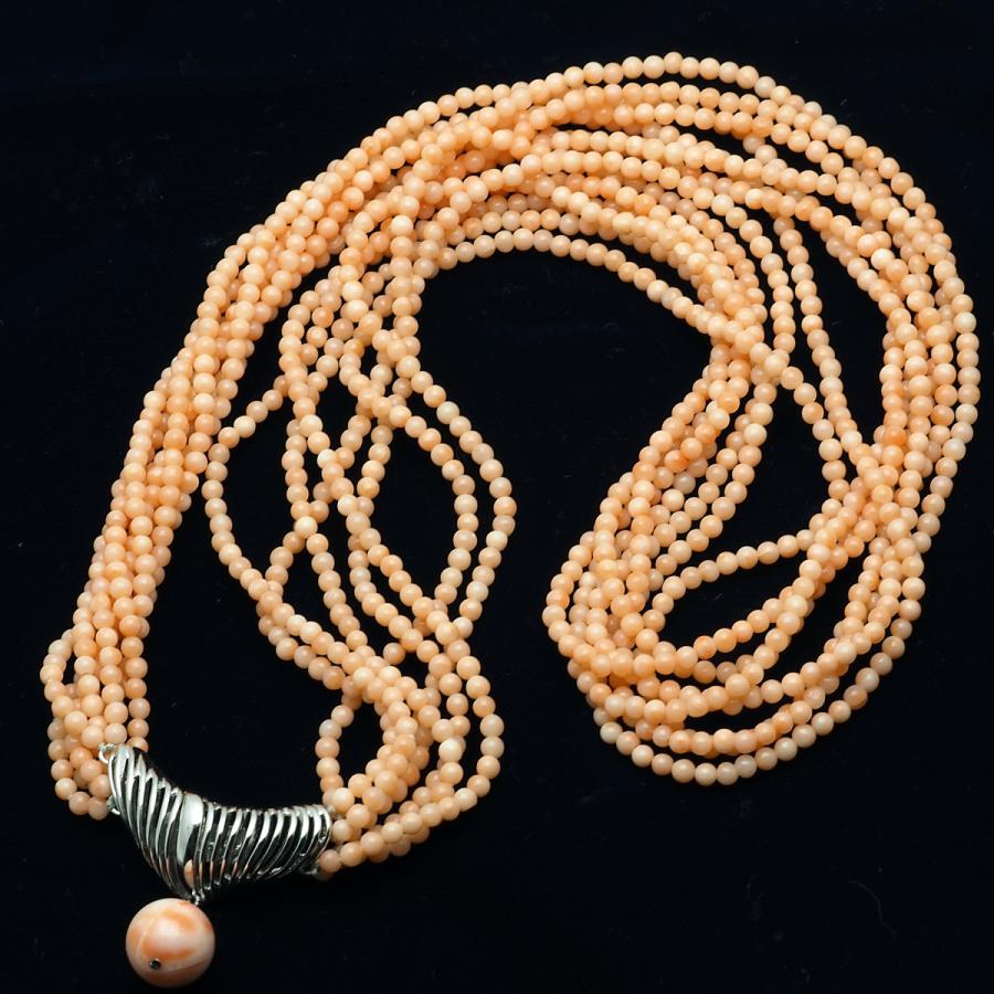 天然珊瑚 ツイストネックレス 極上 深海珊瑚 7連 ツイスト 2wayネックレス 53cm さんご サンゴ 天然