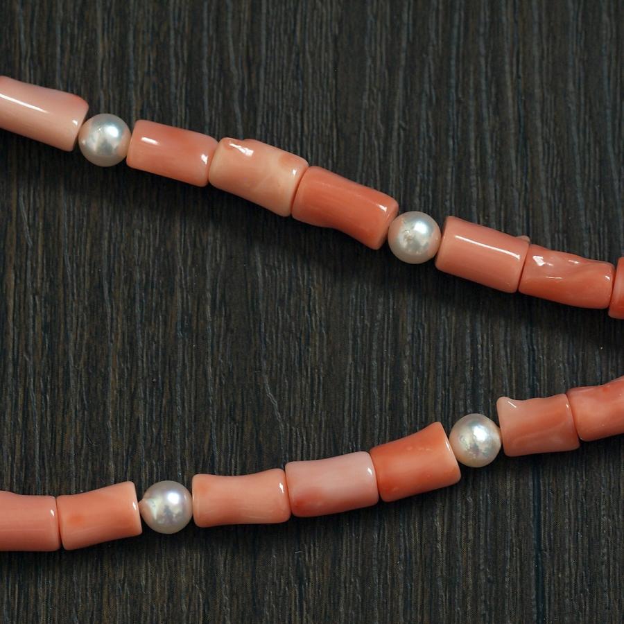 深海珊瑚/アコヤ本真珠コンビ ネックレス 44cm さんご サンゴ パール