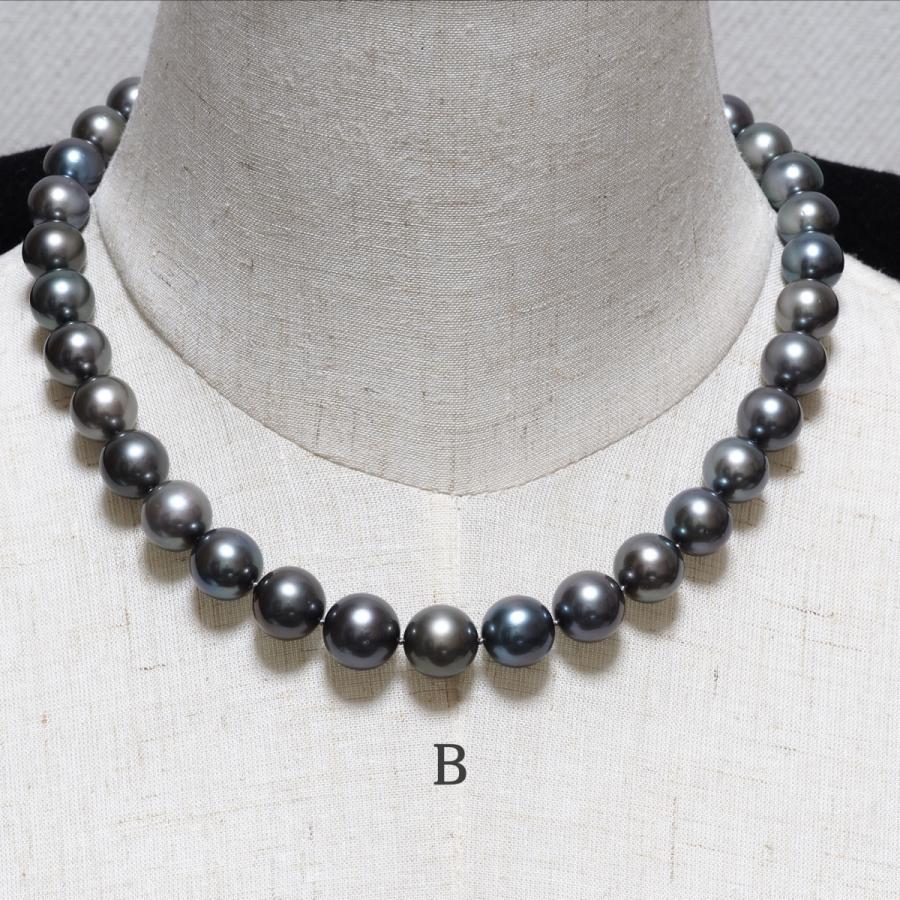 タヒチ真珠 ネックレス サイズグラデーション 47/48cm ラウンド11.5-14mm up タヒチパール 黒蝶 シンプル 大きめ 大ぶり ギフト プレゼント 冠婚葬祭 日本製_2