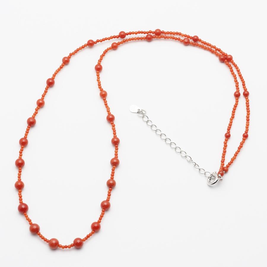 天然赤珊瑚ビーズネックレス 花留め具付き 胡渡珊瑚 ステーション ネックレス 56cm アジャスターチェーン付き