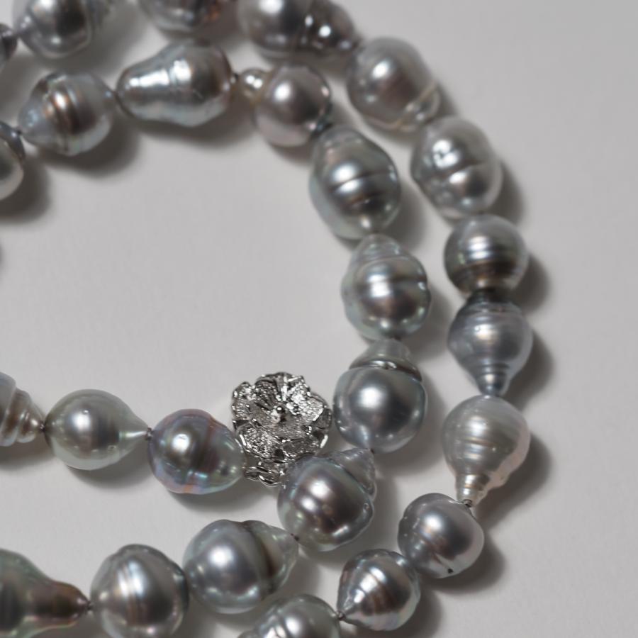 タヒチ真珠 バロックパール ネックレス 43cm メタリックシルバーグレー