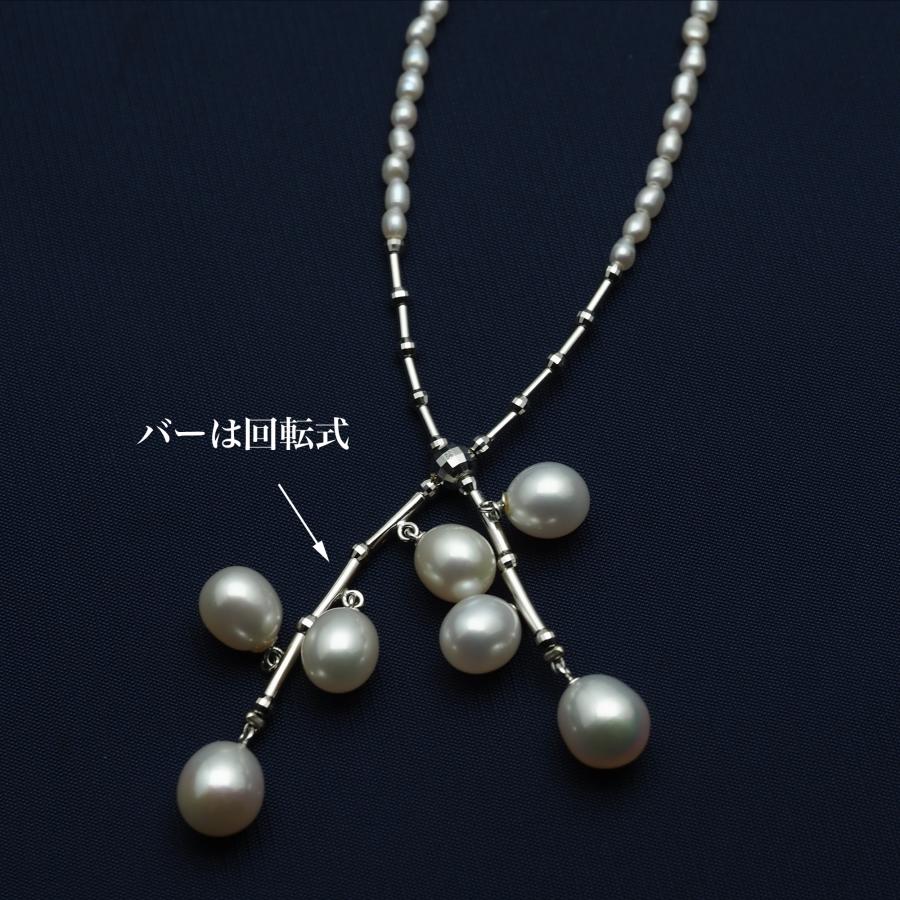 K18YG/K14WG 淡水真珠 ケシ&ドロップ パール ネックレス 43cm アジャスター付き 調節可 個性的 ホワイト 細身 ギフト プレゼント 日本製の画像