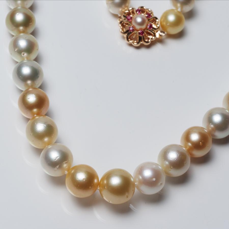 10-14mm up 南洋真珠 マルチカラー ネックレス 46cm ホワイト&ゴールド 
