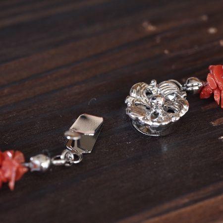 胡渡珊瑚 さざれ三つ編み ネックレス 48cm サンゴ さんご 長め 赤