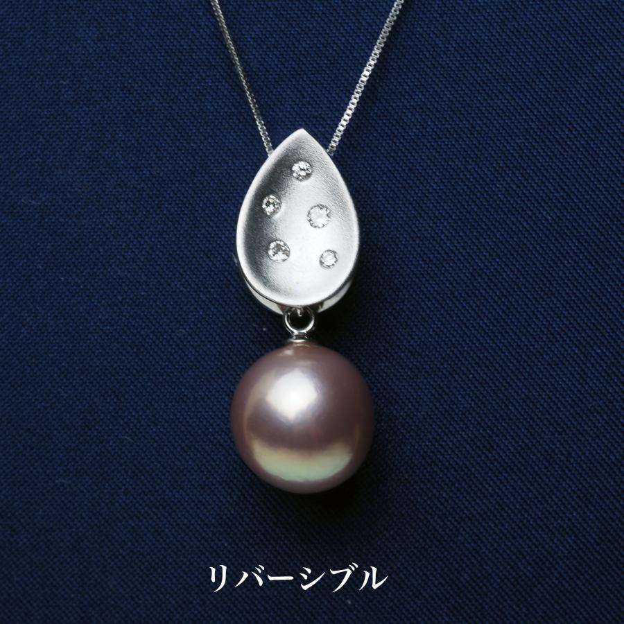 K18WG 特撰 有核淡水真珠 リーフ ペンダントトップ 10mm up ラベンダー 